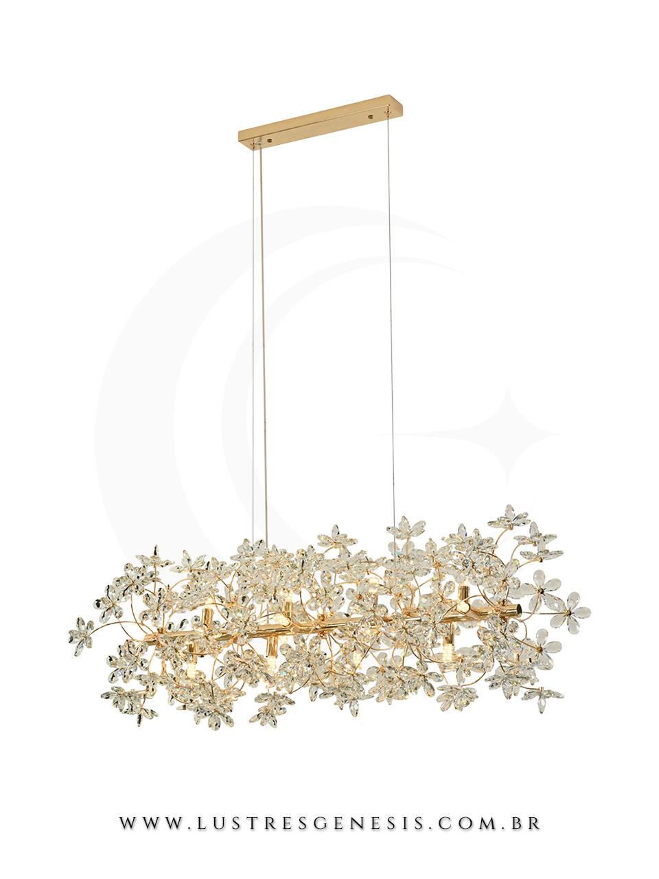 Lustre Pendente de Cristal Moderno DCD06244 Dourado G9 100x35cm, Sala de Jantar, Mesa Sala de Jantar, Quarto Casal, Sala de Estar